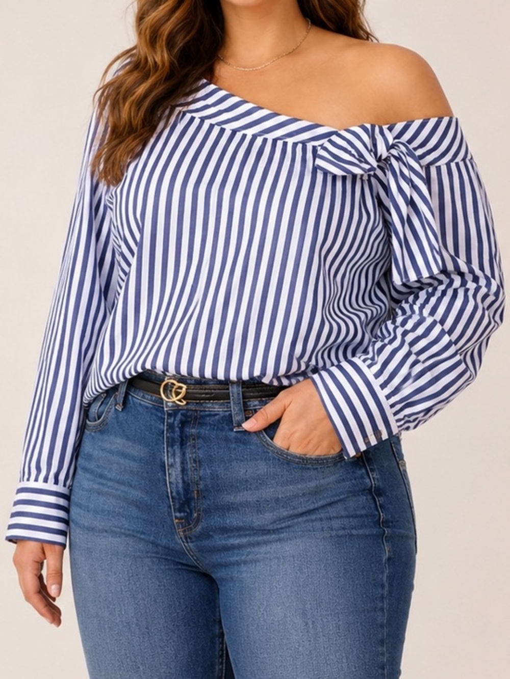 Silvia Tcherassi Parigi Off Shoulder Stripe Blouse Blue White Nautical Tie Top